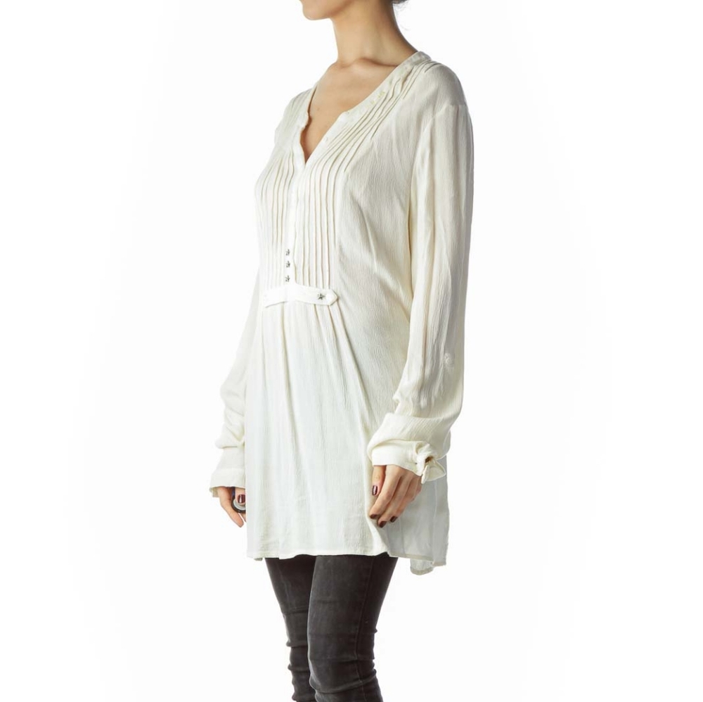 Free People cream star studs Long-sleeve flared blouse.